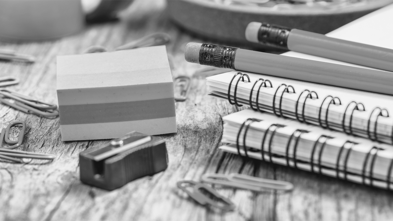 school supplies on desk