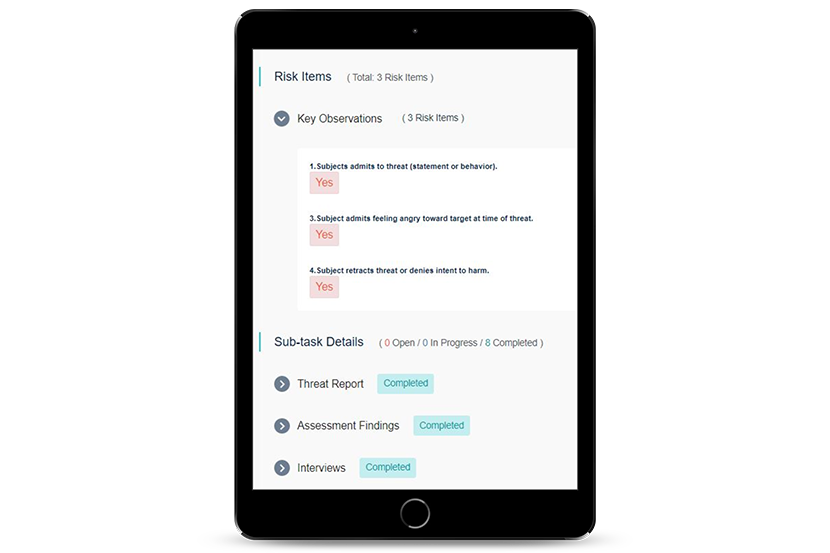 Student Threat Assessment Manager - Risk items screen