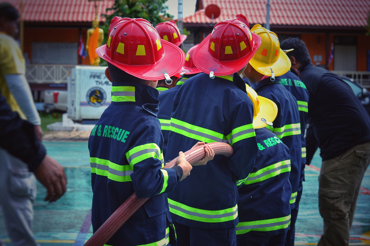 kids dressed as firefighters