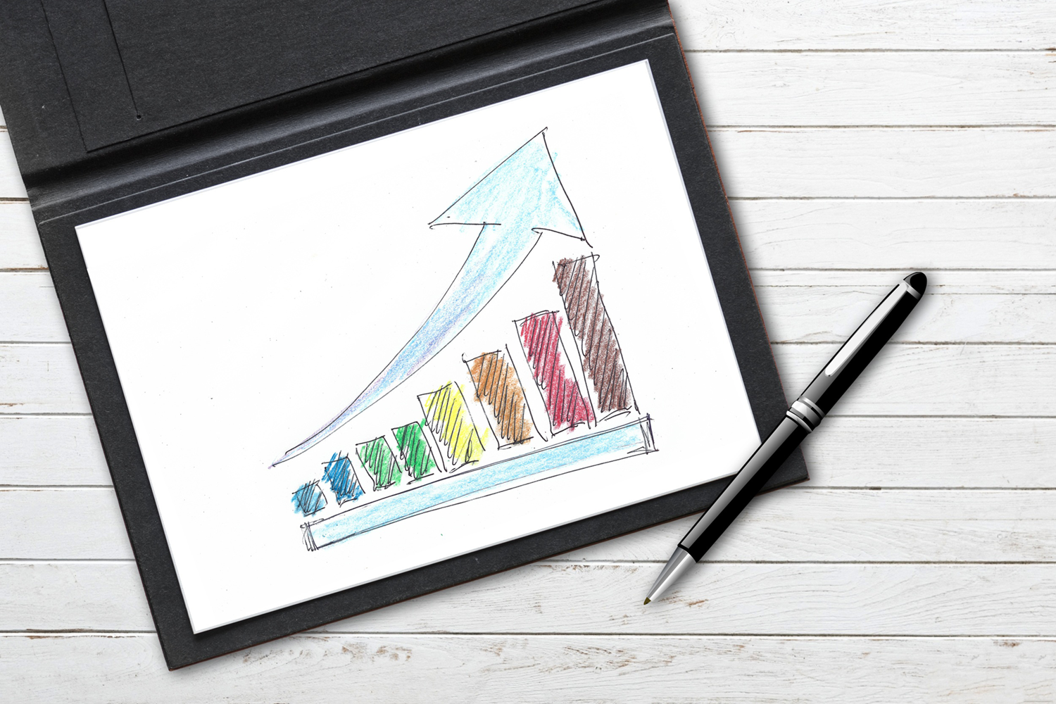 drawing of a bar graph trending upwards