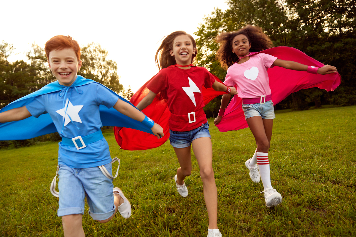 superhero children running