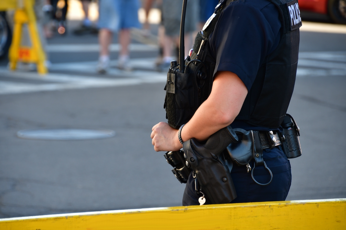 police officer standing guard at a school