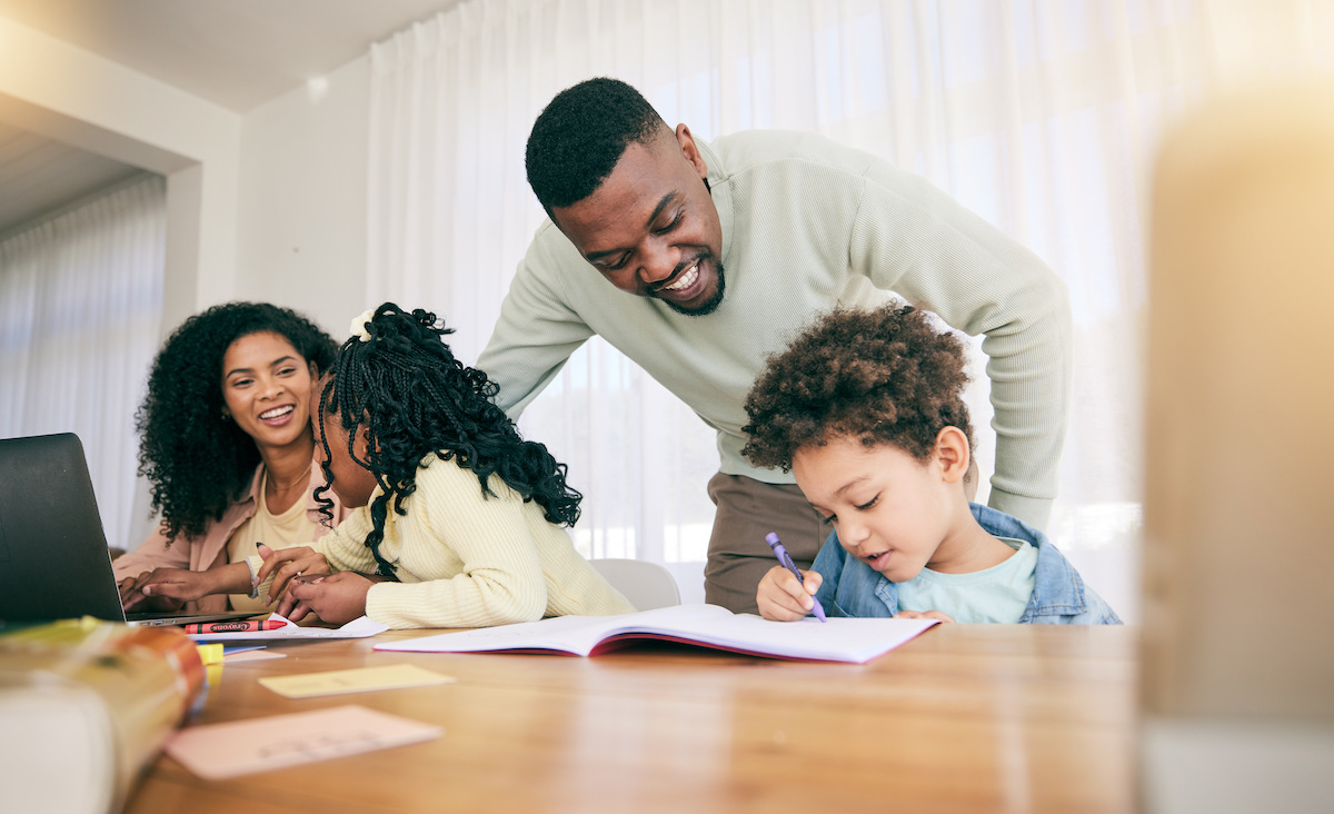 parents doing school work with children