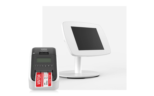 table stand kiosk with printer